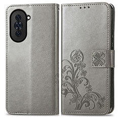 Handytasche Stand Schutzhülle Flip Leder Hülle Blumen für Huawei Nova 10 Pro Grau