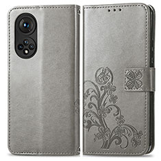 Handytasche Stand Schutzhülle Flip Leder Hülle Blumen für Huawei Nova 9 Grau