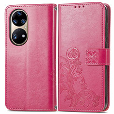 Handytasche Stand Schutzhülle Flip Leder Hülle Blumen für Huawei P50 Pro Rot