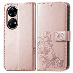 Handytasche Stand Schutzhülle Flip Leder Hülle Blumen für Huawei P50 Rosa