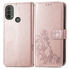 Handytasche Stand Schutzhülle Flip Leder Hülle Blumen für Motorola Moto E30 Rosa