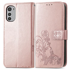 Handytasche Stand Schutzhülle Flip Leder Hülle Blumen für Motorola Moto E32 Rosa