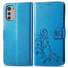 Handytasche Stand Schutzhülle Flip Leder Hülle Blumen für Motorola Moto E32s Blau