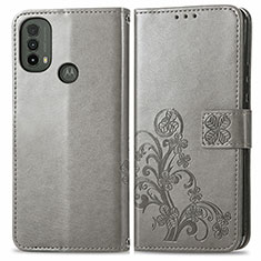 Handytasche Stand Schutzhülle Flip Leder Hülle Blumen für Motorola Moto E40 Grau