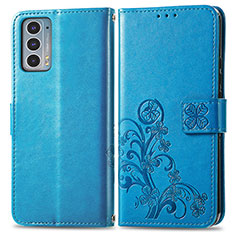 Handytasche Stand Schutzhülle Flip Leder Hülle Blumen für Motorola Moto Edge 20 5G Blau