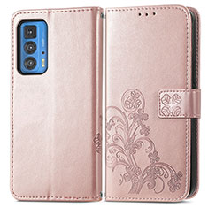 Handytasche Stand Schutzhülle Flip Leder Hülle Blumen für Motorola Moto Edge 20 Pro 5G Rosa