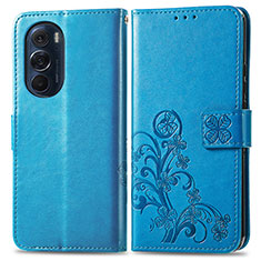 Handytasche Stand Schutzhülle Flip Leder Hülle Blumen für Motorola Moto Edge 30 Pro 5G Blau