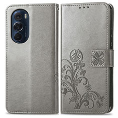 Handytasche Stand Schutzhülle Flip Leder Hülle Blumen für Motorola Moto Edge X30 5G Grau