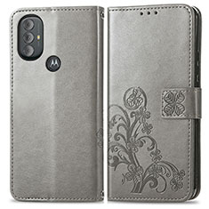 Handytasche Stand Schutzhülle Flip Leder Hülle Blumen für Motorola Moto G Play (2023) Grau