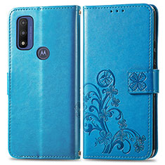 Handytasche Stand Schutzhülle Flip Leder Hülle Blumen für Motorola Moto G Pure Blau