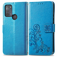 Handytasche Stand Schutzhülle Flip Leder Hülle Blumen für Motorola Moto G50 Blau