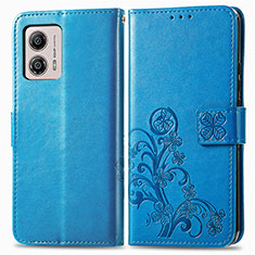 Handytasche Stand Schutzhülle Flip Leder Hülle Blumen für Motorola Moto G53 5G Blau