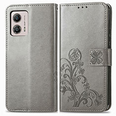 Handytasche Stand Schutzhülle Flip Leder Hülle Blumen für Motorola Moto G53j 5G Grau