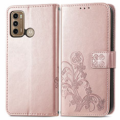 Handytasche Stand Schutzhülle Flip Leder Hülle Blumen für Motorola Moto G60 Rosa