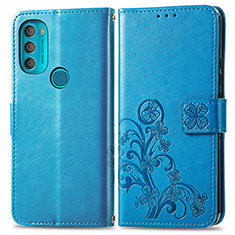 Handytasche Stand Schutzhülle Flip Leder Hülle Blumen für Motorola Moto G71 5G Blau