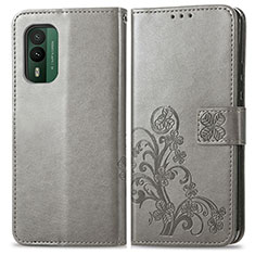 Handytasche Stand Schutzhülle Flip Leder Hülle Blumen für Nokia XR21 Grau