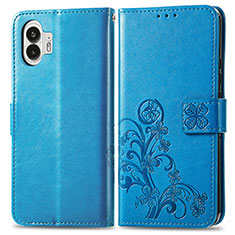 Handytasche Stand Schutzhülle Flip Leder Hülle Blumen für Nothing Phone 2 Blau