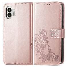 Handytasche Stand Schutzhülle Flip Leder Hülle Blumen für Nothing Phone 2 Rosegold