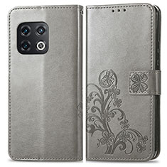 Handytasche Stand Schutzhülle Flip Leder Hülle Blumen für OnePlus 10 Pro 5G Grau