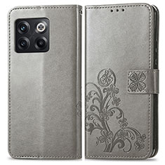 Handytasche Stand Schutzhülle Flip Leder Hülle Blumen für OnePlus 10T 5G Grau