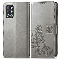 Handytasche Stand Schutzhülle Flip Leder Hülle Blumen für OnePlus 9R 5G Grau