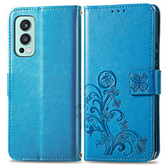 Handytasche Stand Schutzhülle Flip Leder Hülle Blumen für OnePlus Nord 2 5G Blau