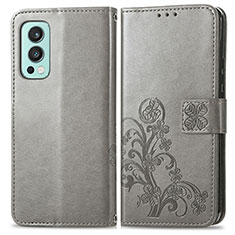 Handytasche Stand Schutzhülle Flip Leder Hülle Blumen für OnePlus Nord 2 5G Grau