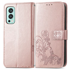 Handytasche Stand Schutzhülle Flip Leder Hülle Blumen für OnePlus Nord 2 5G Rosegold