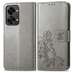 Handytasche Stand Schutzhülle Flip Leder Hülle Blumen für OnePlus Nord 2T 5G Grau