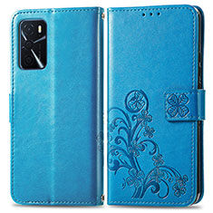 Handytasche Stand Schutzhülle Flip Leder Hülle Blumen für Oppo A16 Blau