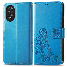 Handytasche Stand Schutzhülle Flip Leder Hülle Blumen für Oppo A18 Blau