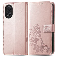 Handytasche Stand Schutzhülle Flip Leder Hülle Blumen für Oppo A38 Rosegold