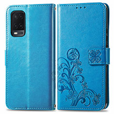 Handytasche Stand Schutzhülle Flip Leder Hülle Blumen für Oppo A54 4G Blau