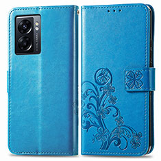 Handytasche Stand Schutzhülle Flip Leder Hülle Blumen für Oppo A57 5G Blau