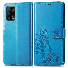 Handytasche Stand Schutzhülle Flip Leder Hülle Blumen für Oppo A74 4G Blau