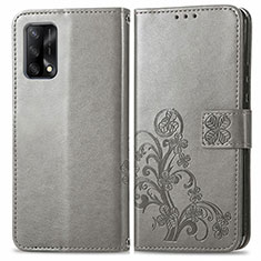 Handytasche Stand Schutzhülle Flip Leder Hülle Blumen für Oppo A74 4G Grau