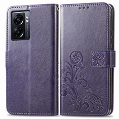 Handytasche Stand Schutzhülle Flip Leder Hülle Blumen für Oppo A77 5G Violett