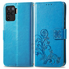 Handytasche Stand Schutzhülle Flip Leder Hülle Blumen für Oppo F19 Pro Blau