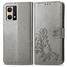 Handytasche Stand Schutzhülle Flip Leder Hülle Blumen für Oppo F21 Pro 4G Grau