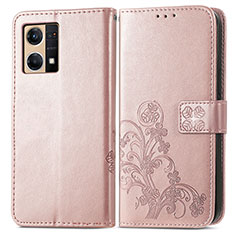 Handytasche Stand Schutzhülle Flip Leder Hülle Blumen für Oppo F21 Pro 4G Rosa