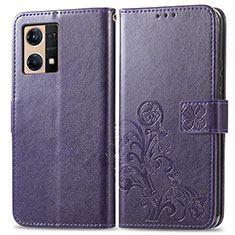 Handytasche Stand Schutzhülle Flip Leder Hülle Blumen für Oppo F21 Pro 4G Violett