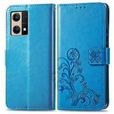 Handytasche Stand Schutzhülle Flip Leder Hülle Blumen für Oppo F21s Pro 4G Blau