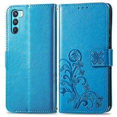 Handytasche Stand Schutzhülle Flip Leder Hülle Blumen für Oppo K9 Pro 5G Blau