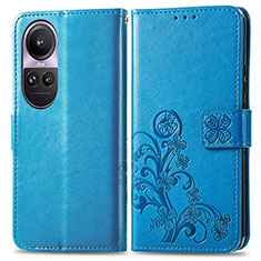 Handytasche Stand Schutzhülle Flip Leder Hülle Blumen für Oppo Reno10 5G Blau