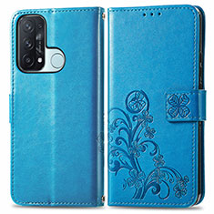 Handytasche Stand Schutzhülle Flip Leder Hülle Blumen für Oppo Reno5 A Blau