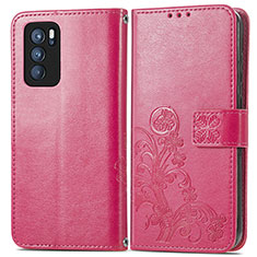 Handytasche Stand Schutzhülle Flip Leder Hülle Blumen für Oppo Reno6 Pro 5G India Rot