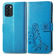 Handytasche Stand Schutzhülle Flip Leder Hülle Blumen für Oppo Reno6 Z 5G Blau