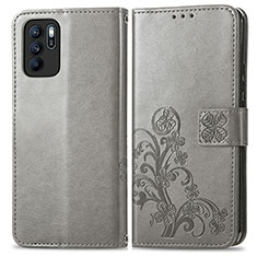 Handytasche Stand Schutzhülle Flip Leder Hülle Blumen für Oppo Reno6 Z 5G Grau