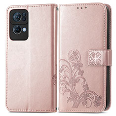 Handytasche Stand Schutzhülle Flip Leder Hülle Blumen für Oppo Reno7 Pro 5G Rosa