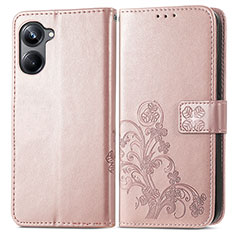 Handytasche Stand Schutzhülle Flip Leder Hülle Blumen für Realme 10 Pro 5G Rosegold